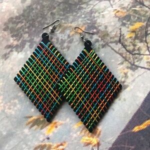 Boho Black Wood & String Earrings